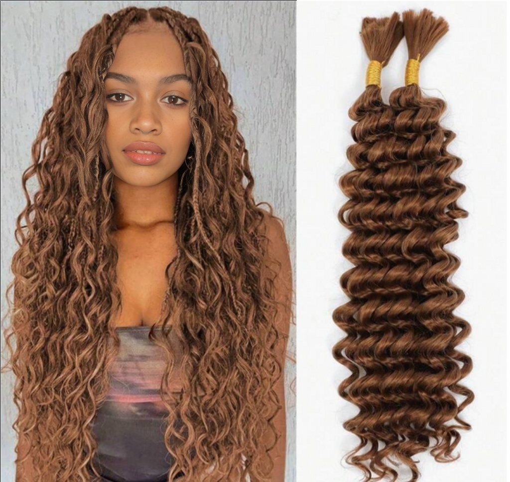 ViBESHiFT18-22 Inch Deep Wave Bulk Hair Extensions 100% Human Hair 12A Brazilian Virgin Hair for Women Seamless Look Party Daily Work