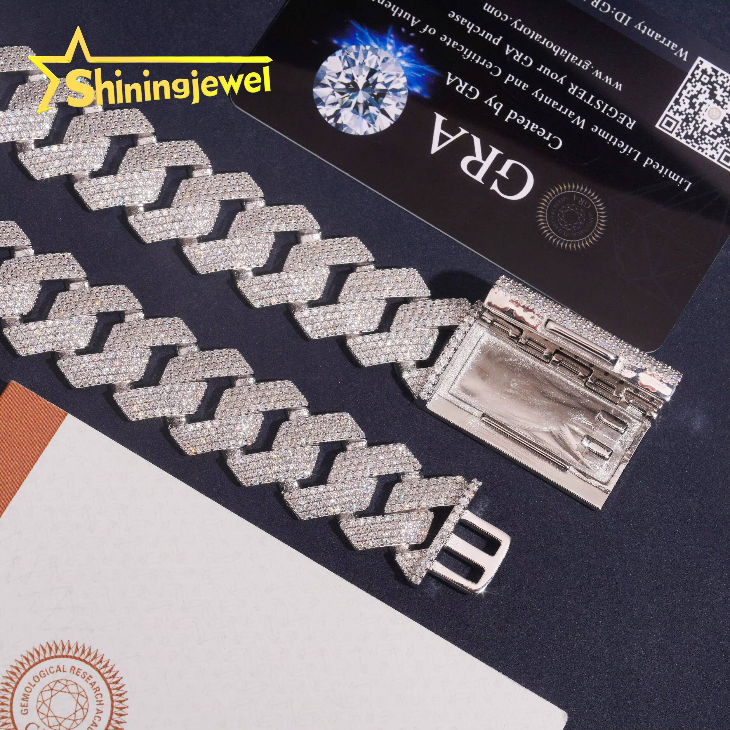 Luxury 20mm 4 Rows VVS Moissanite Cuban Link Chain Fine Jewelry 925 Silver Iced Out Chain Rapper Hip Hop Moissanite Necklace