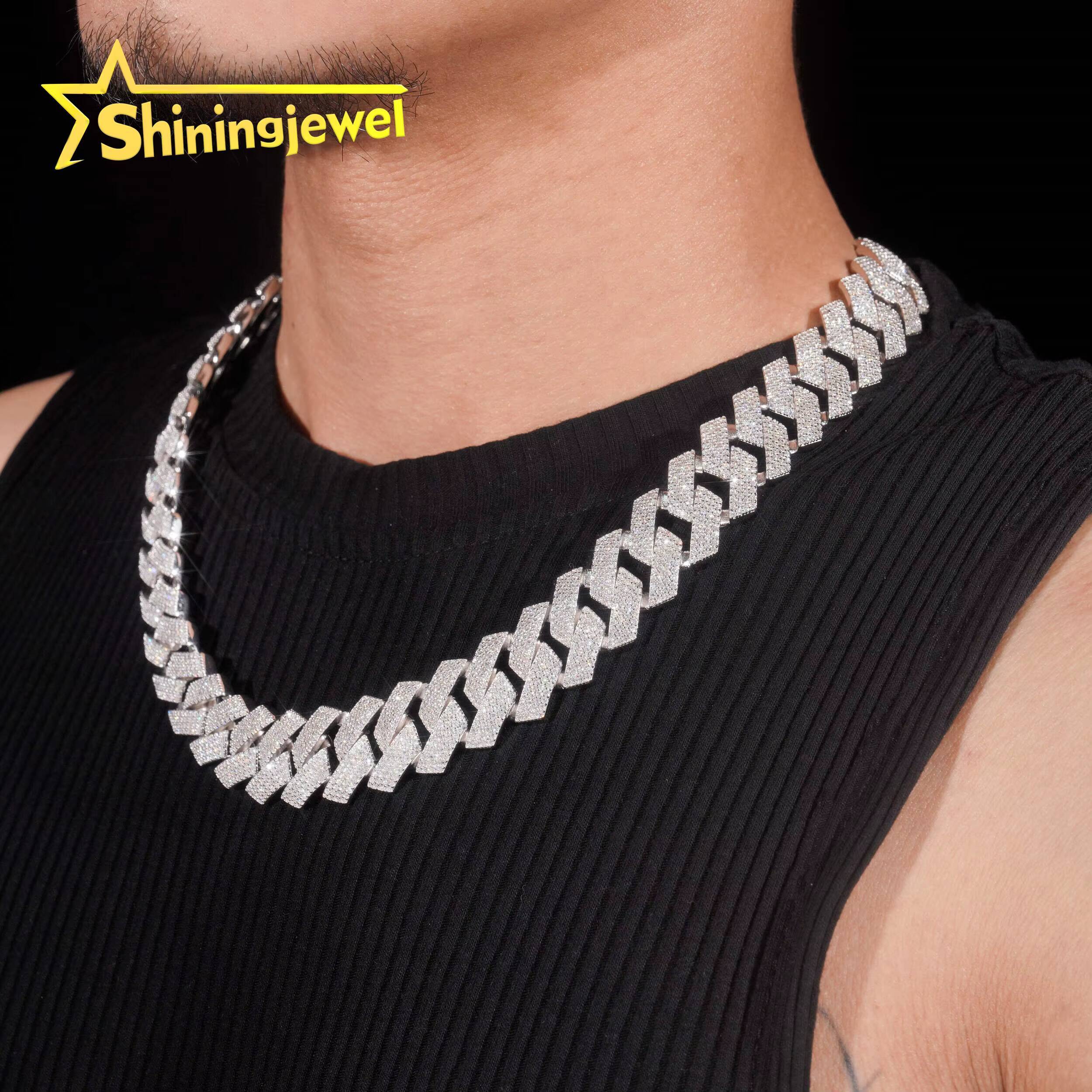 Luxury 20mm 4 Rows VVS Moissanite Cuban Link Chain Fine Jewelry 925 Silver Iced Out Chain Rapper Hip Hop Moissanite Necklace