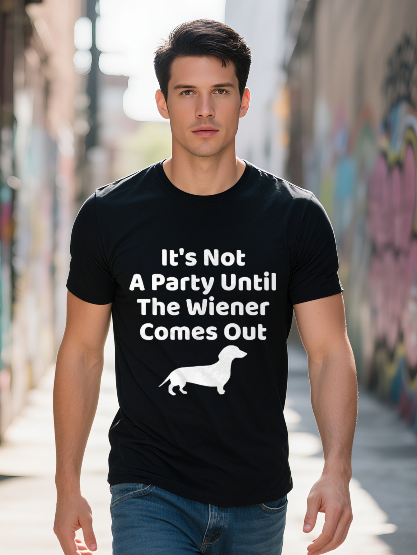 Mens shirt g Cotton Its Not A Party Until The Wiener Comes Out Funny Dachshund T Shirt