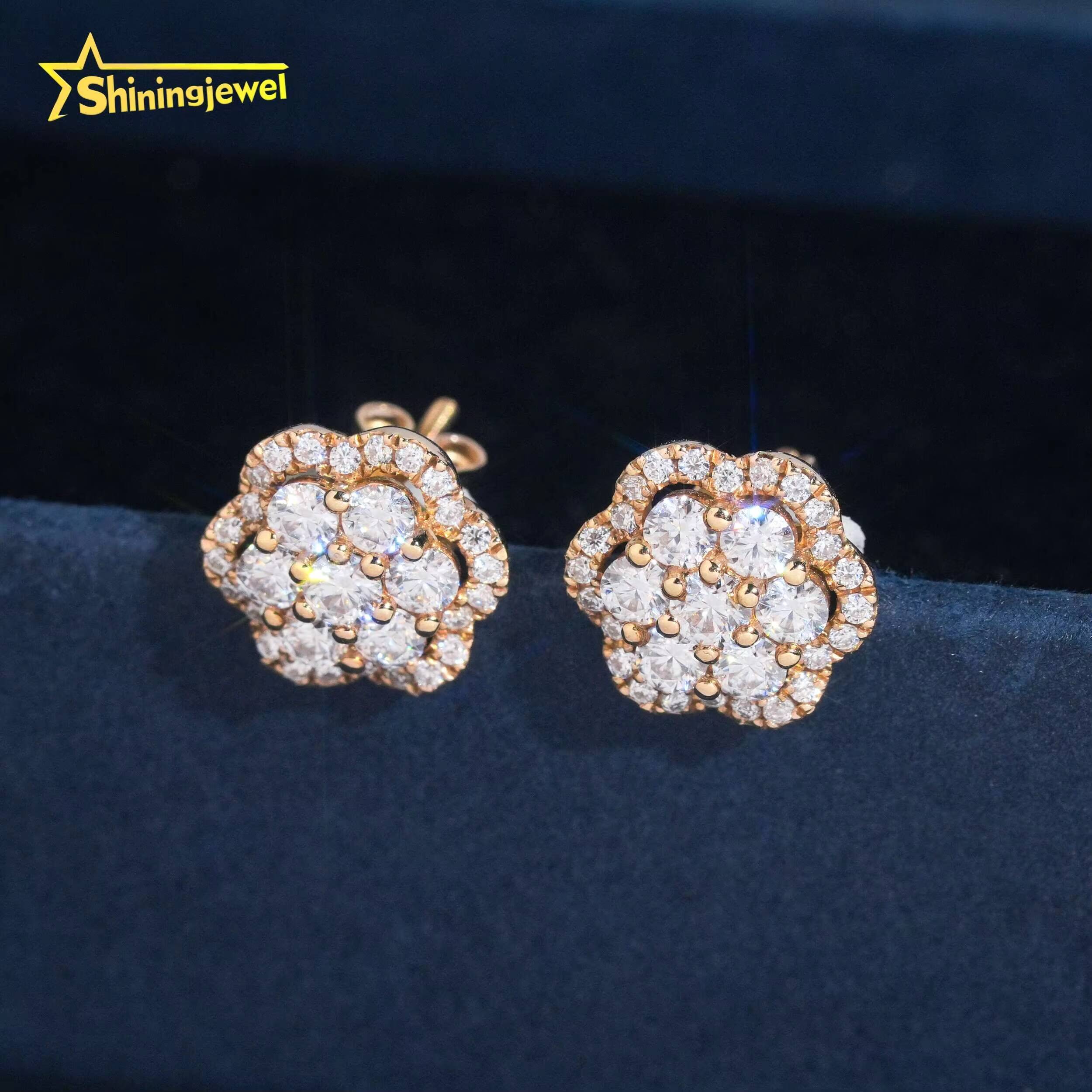 Unisex Flower Lab Diamond Earrings Jewelry Hip Hop Earrings Solid 925 Silver Iced Out Lab Diamond Stud Earrings IGI Certificate