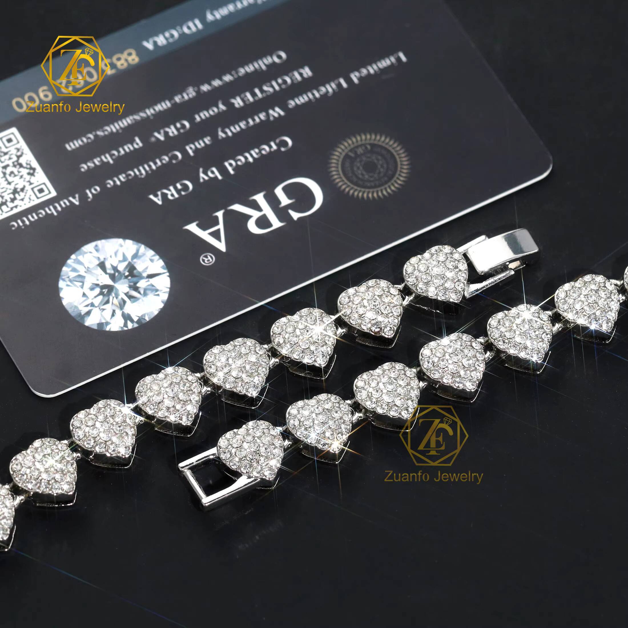 Luxury Fine Jewelry Love Heart Shape Moissanite Necklace Micro Pave Moissanite Diamond Hiphop Cuban Tennis Chain for Party Gifts