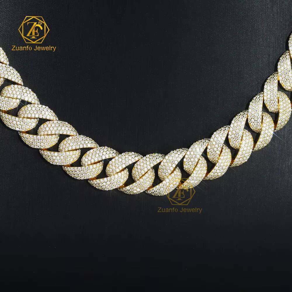 Yellow Gold 6-15mm Moissanite 4 Rows Cuban Link Necklace Miami 925 Silver Hip Hop Jewelry Moissanite Cuban Chain