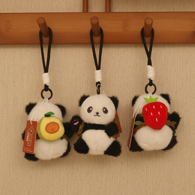 Panda pendant plush backpack keychain, 9 * 12cm panda keychain wallet pendant, women's gift