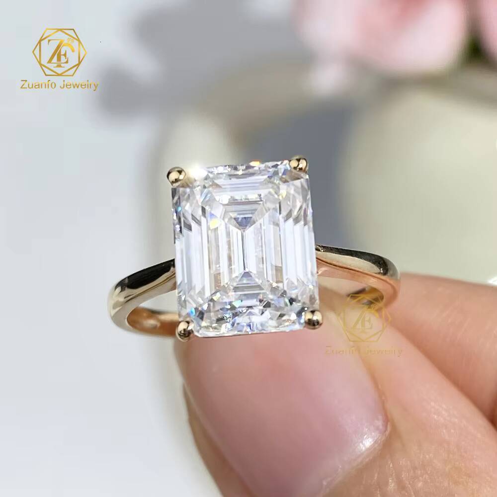 Customized Women 18k Solid Gold Ring Emerald Cut Moissanite Lab Diamond Wedding Engagement Solitaire Ring
