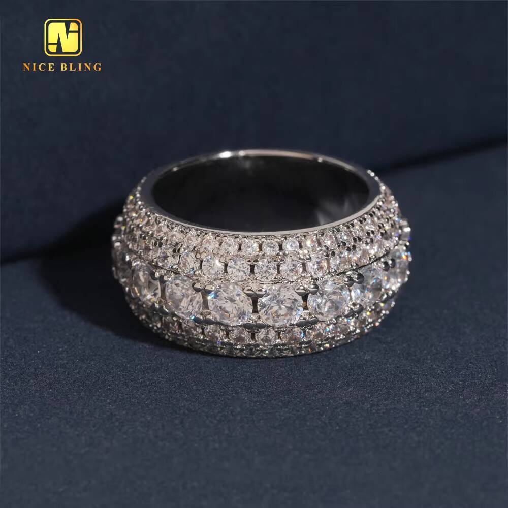 Fashion Jewelry Wholesale Price Hot Sale 5Row Hip Hop CZ Rapper Brass 5A Cubic Zirconia Jewelry Diamond Iced Out Ring for Men