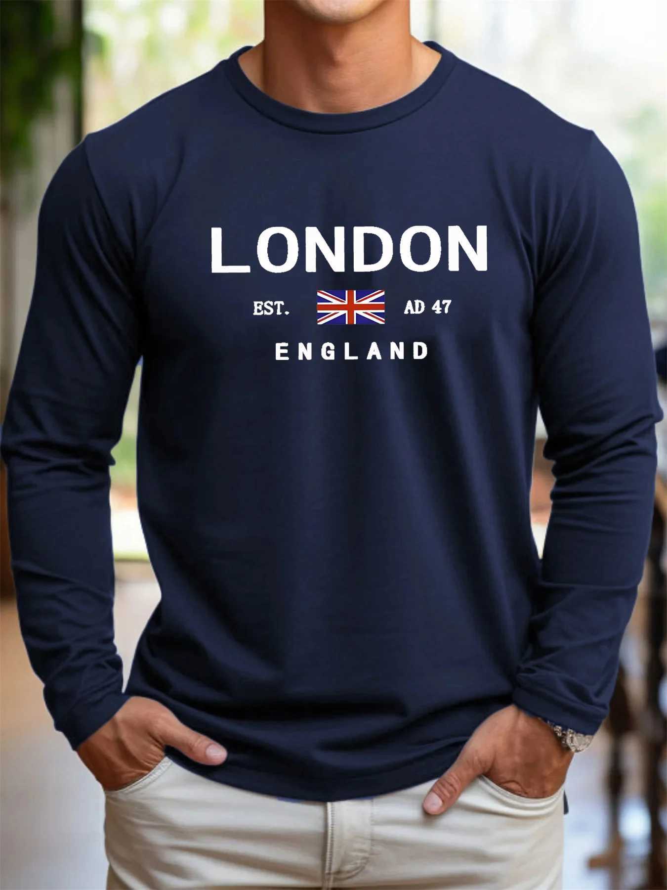 100% Pure Cotton Loose and Comfortable Sports Casual London English Letter Printed Round Neck Long Sleeve T-shirt Top X250802