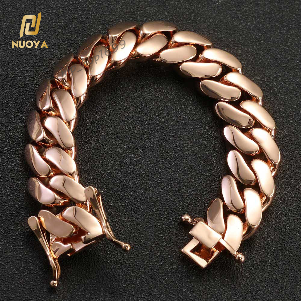 NUOYA 22mm Cuban Link Chain Men Women Hip Hop Jewelry Rose Gold 18k Gold Plated Brass Bracelet Fine Chain Gift