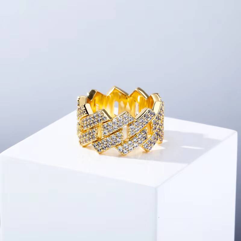 Custom Hip Hop Fashion Jewelry Rings 14K Gold Plated Brass Zircon Cuban Rings for Men