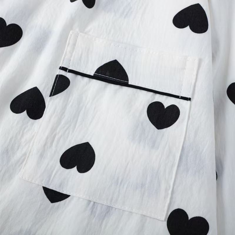 2025 Girls' New Autumn and Winter Pajama Set, Open-Front Long-Sleeved Top and Long Pants Two-Piece Set with Heart Print, Comfortable Home Wear Su