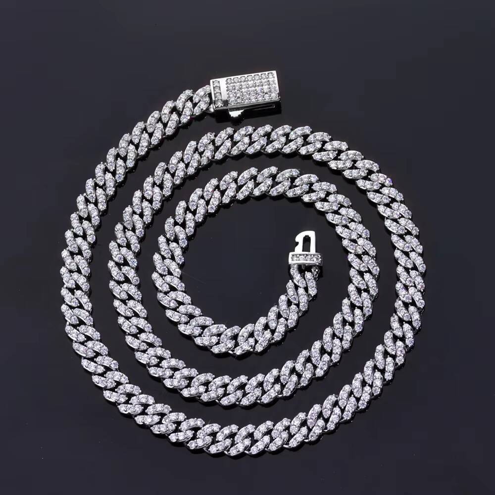 Women 6mm Shiny Cuban Chain 18K Gold Plated Full Pave moissanite Iced Out Link Necklace Hip Hop Fine Jewelry