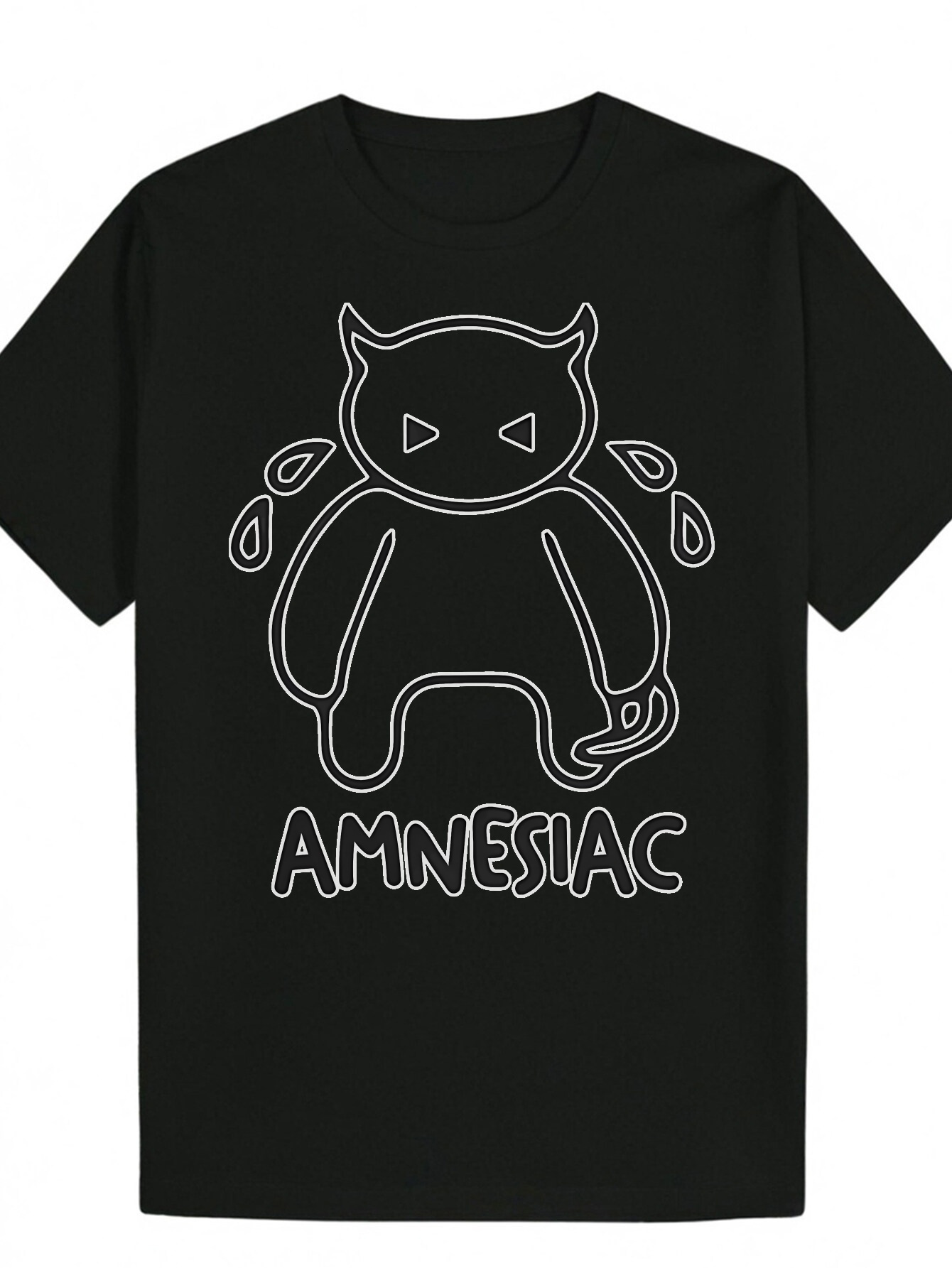 Men's Summer Casual Graphic T-Shirt - Black with White Animal Print Design, Round Neck, Breathable Polyester, Regular Fit, Machine Washable