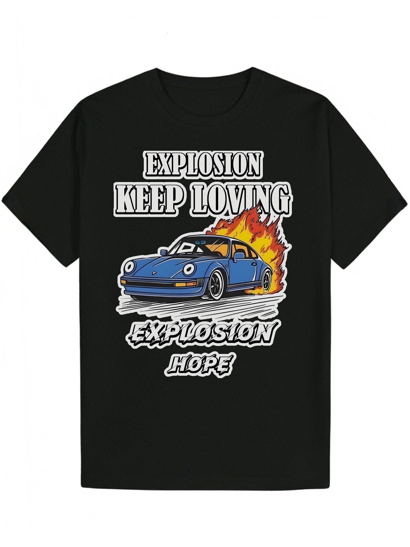 Lightweight Design Men s Pattern T Shirt Black Short Sleeve with EXPLOSION KEEP LOVING Summer Perfect Gift for Humorous Style