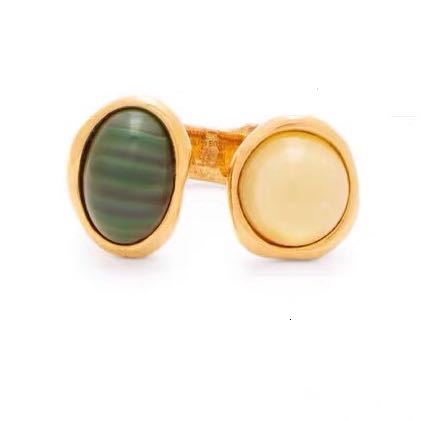 Brass Wedding Band Ring for Women, Minimalist Irregular Design with Gemstone Inlay, Trendy French Engagement Ring