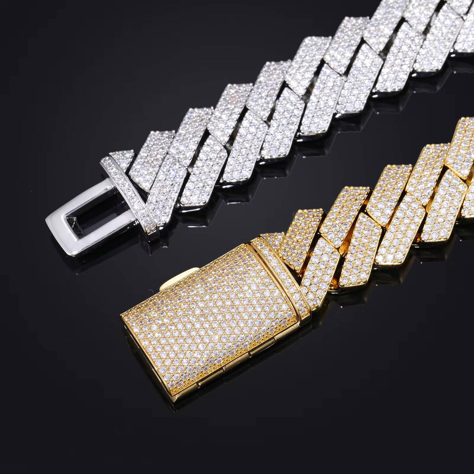Factory Price Punk Style Mens Jewelry Luxury 18mm Full Paved 3 Rows 5A CZ Diamond Iced Out Cuban Link Chain Bracelet