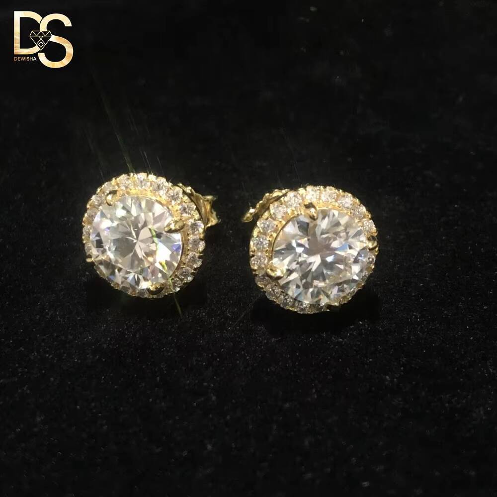 Fashion 925 Silver Iced Out 2 Karat Claw Setting Moisssanite Circular Funky Hip Hop Stud Earring for Men Male