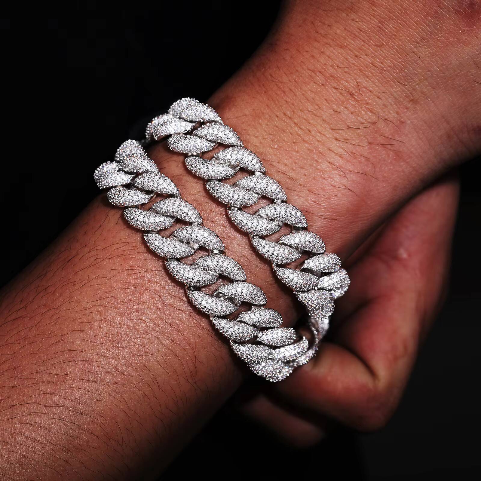 Fashion Hip Hop Jewelry Rappers 15mm Brass Micro Paved 5 Rows AAAAA CZ Diamond Iced Out Bubble Cuban Link Bracelet for Men