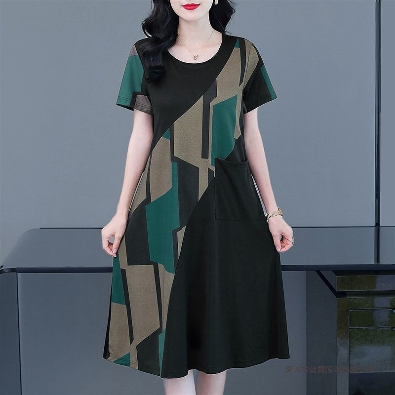 314 Long Temperament Dress 2025 New Style Fat mm Western Style Age Reduction Large Size Women's Loose Cover Belly Slimming Dress