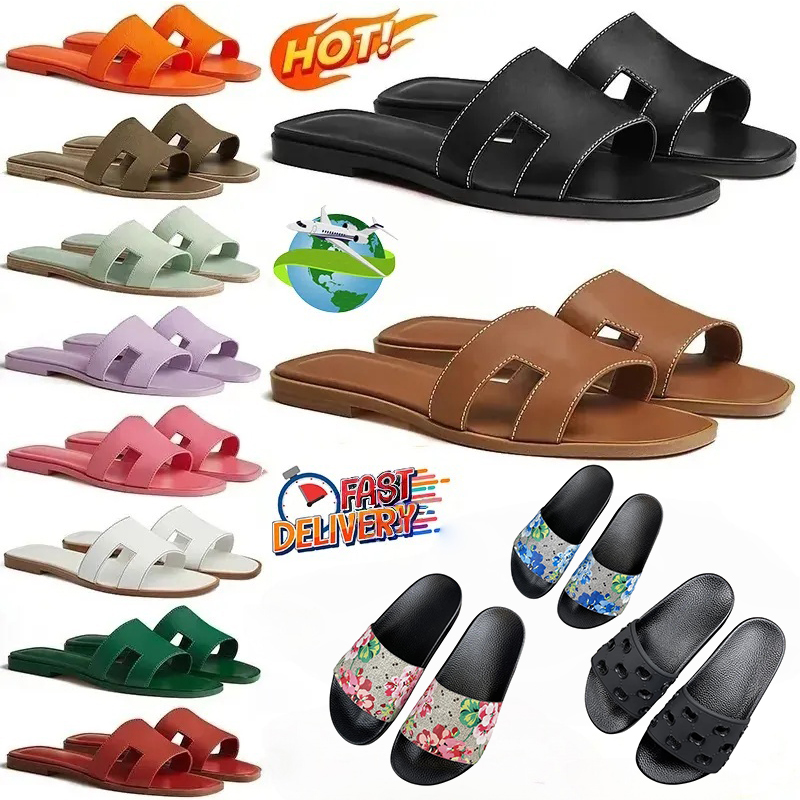 designer women slippers sandals flat slides sliders summer beach sandal womens lady slide black brown leather with box 36-45