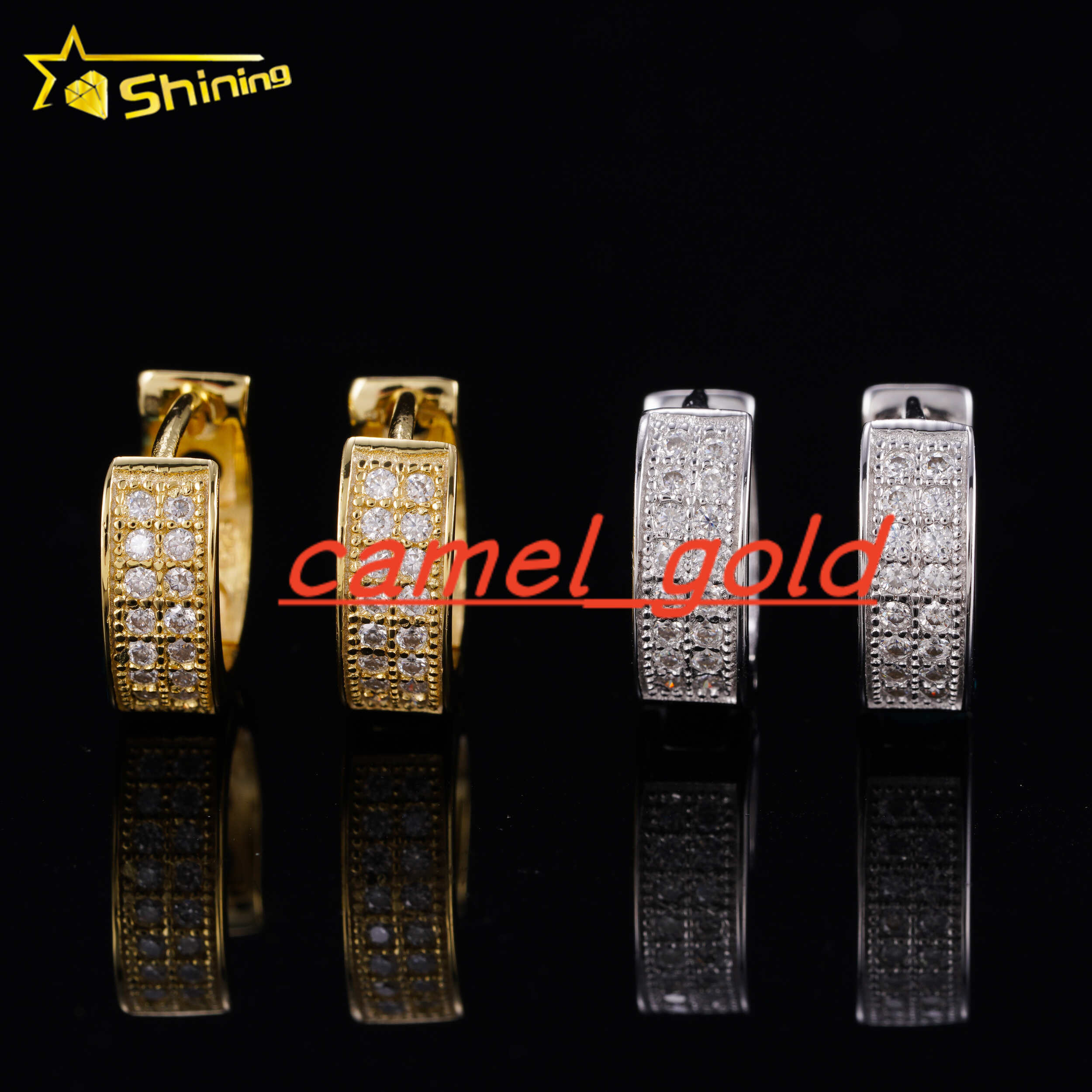 Fashion Hoop Earring Fine Jewelry 925 Sterling Silver Gold Plated 2Rows VVS Diamond Moissanite Hoop Earrings Ready to Ship