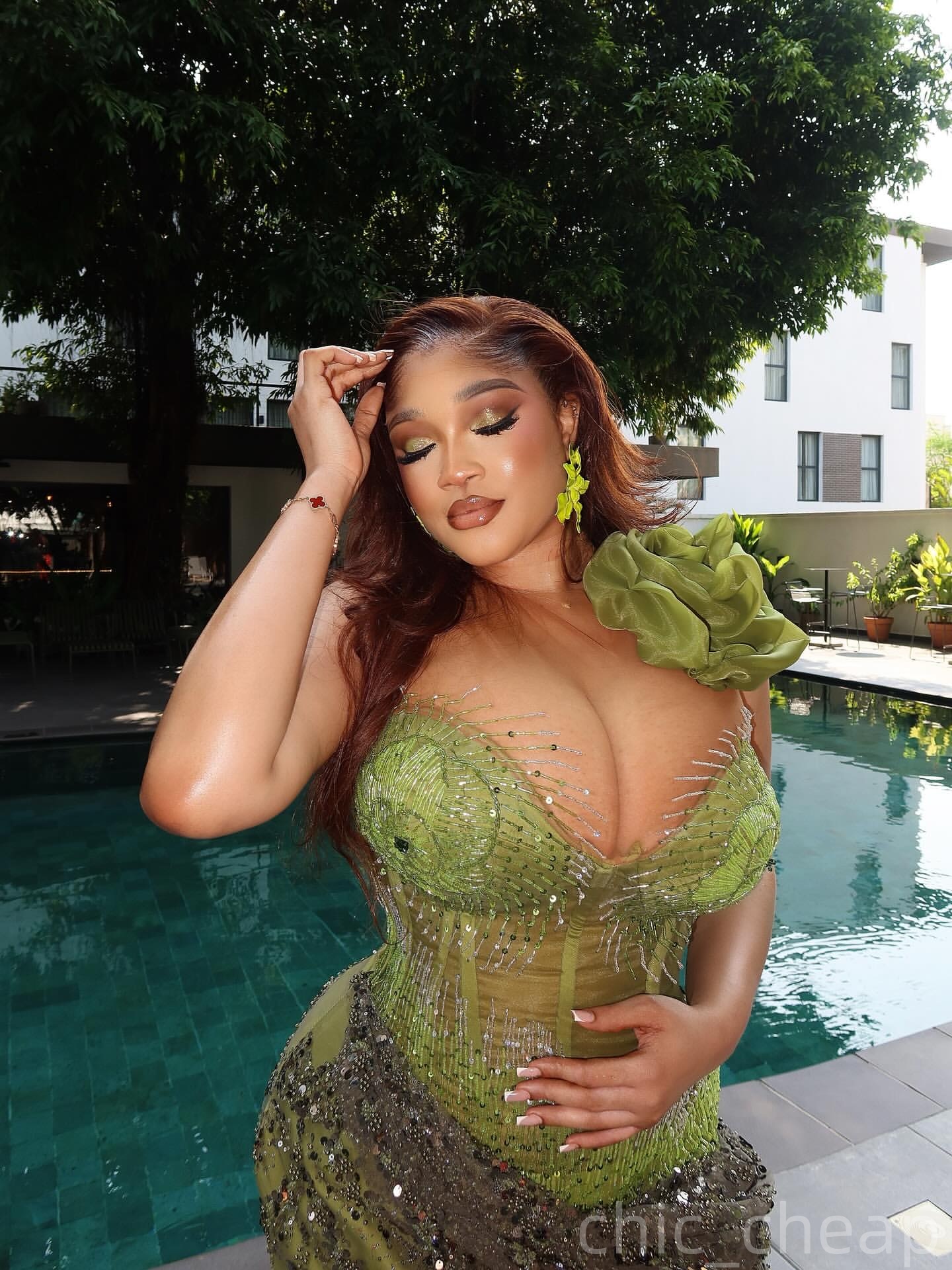 Mermaid Olive Green Prom Dresses 2025 Flower Beaded Sequined Evening Formal Party Second Birthday Engagement Gowns Plus Size Dress For Special Occasio