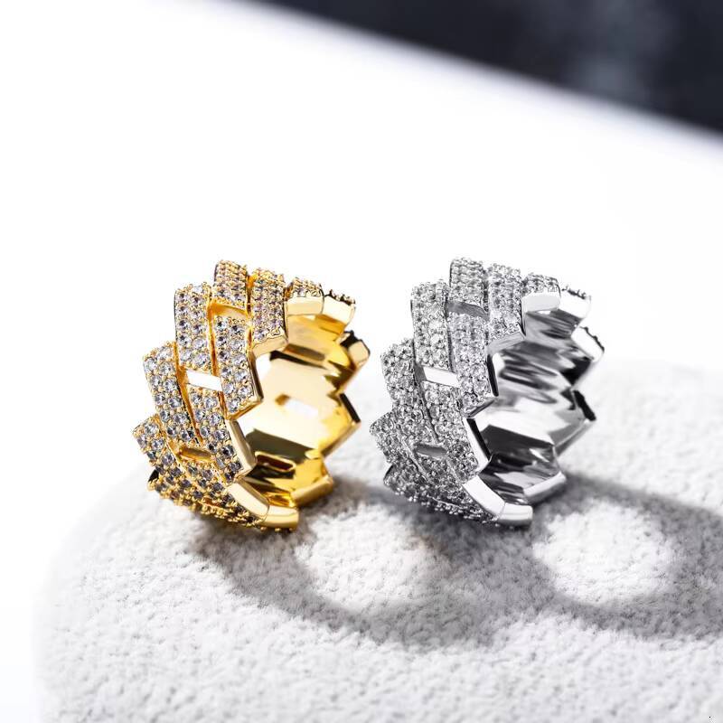 Custom Hip Hop Fashion Jewelry Rings 14K Gold Plated Brass Zircon Cuban Rings for Men