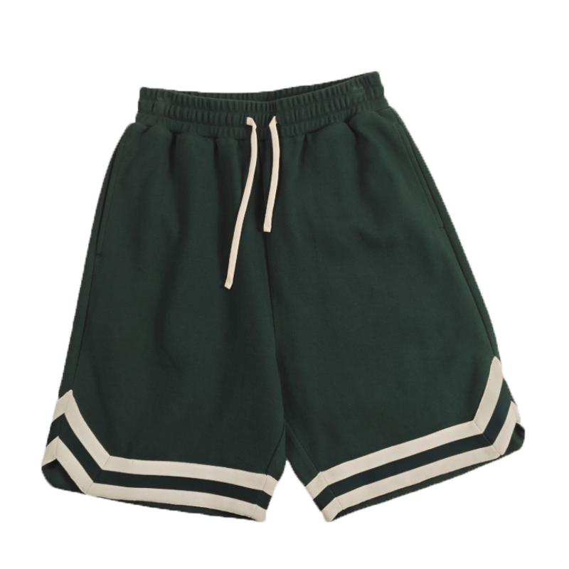 Men's Solid Color Striped Shorts with Elastic Waistband and Drawstring Pockets Can be customized