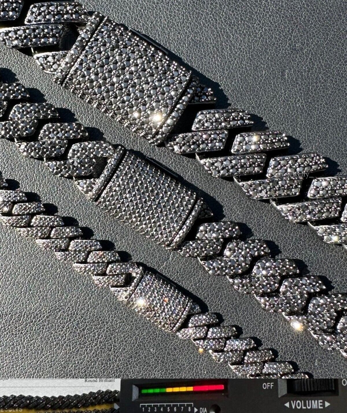 MOISSANITE Prong Cuban Link Chain Necklace Black Rhodium Over Sterling Sier 15mm Width PASSES DIA Tester