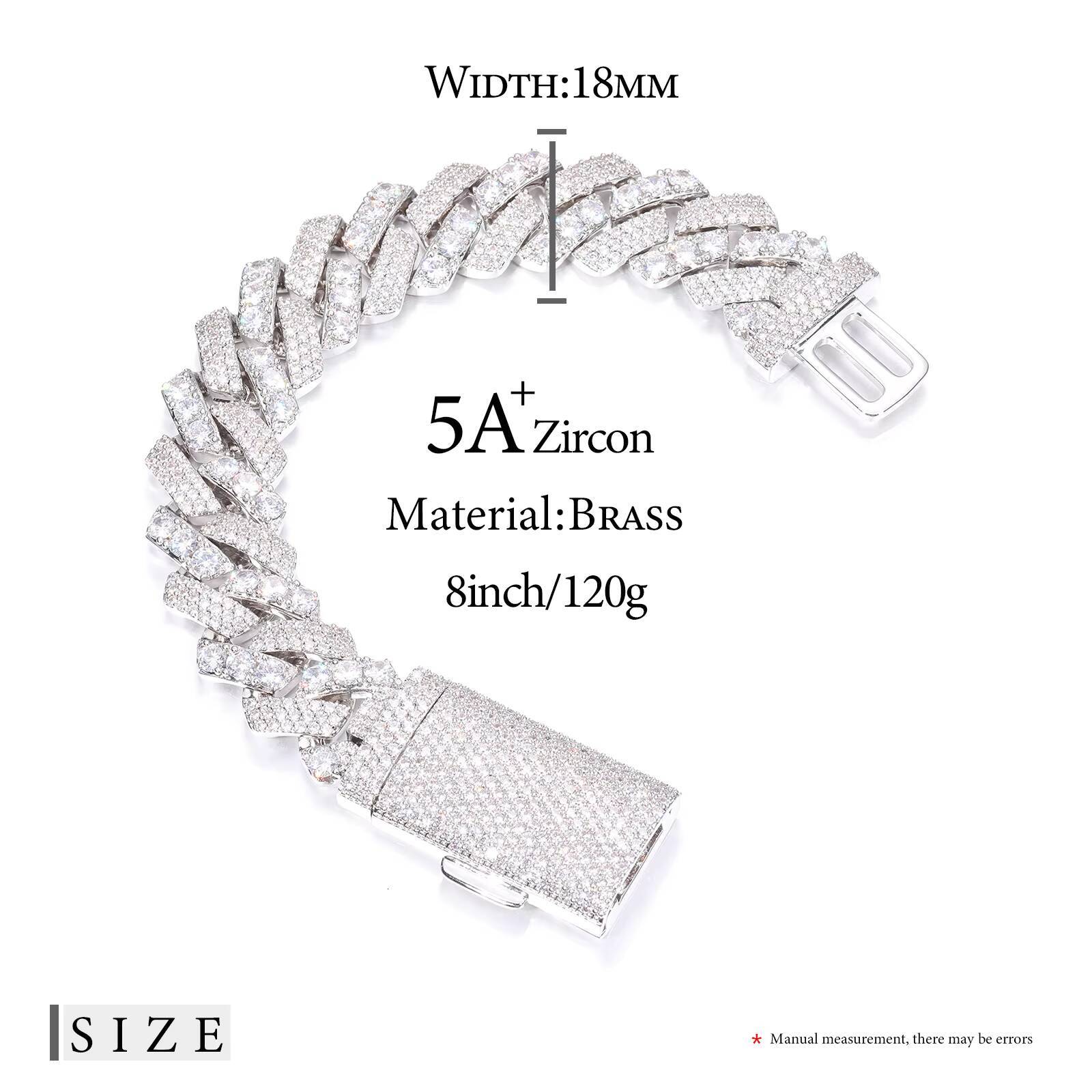 Wholesale Personality Hip Hop Jewelry 18mm White Gold Plated Brass 5A Zircon Diamond Luxury Gift Cuban Bracelet for Men