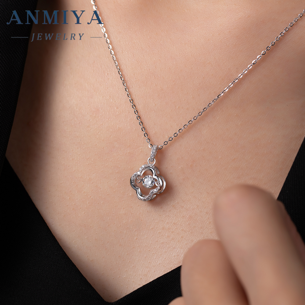 Custom 925 Sterling Silver 18K Gold Plated Cubic Zirconia CZ Pearl Four-Leaf Clover Hollow Out Necklace for Women Fashion Jewelry