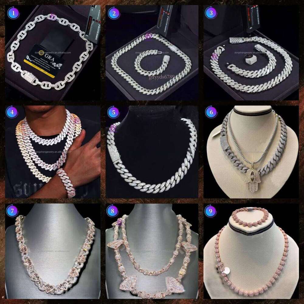 Jewelry Iced Out VVS Moissanite Dia Cuban k Chain Fashion for Men Sier Necklaces14mm 15mm 16mm NecklaceHip-hop jewelry bracelets and necklaces