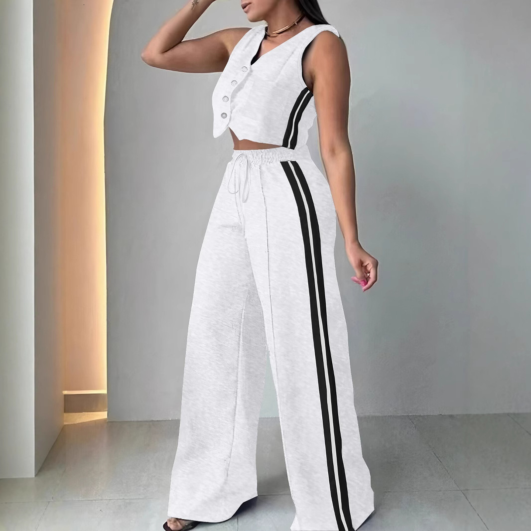 2025 New Fashion Womens Pocket Sleeveless Cropped Pants Set