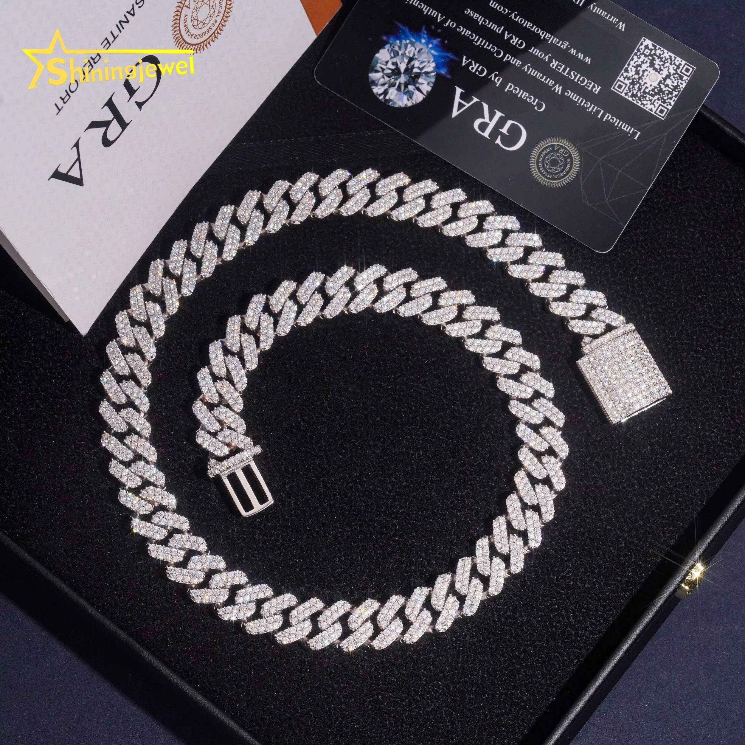 S925 VVS Moissanite 2 Rows Cuban Link Chain Pass Diamond Test GRA Moissanite Hip Hop Jewelry