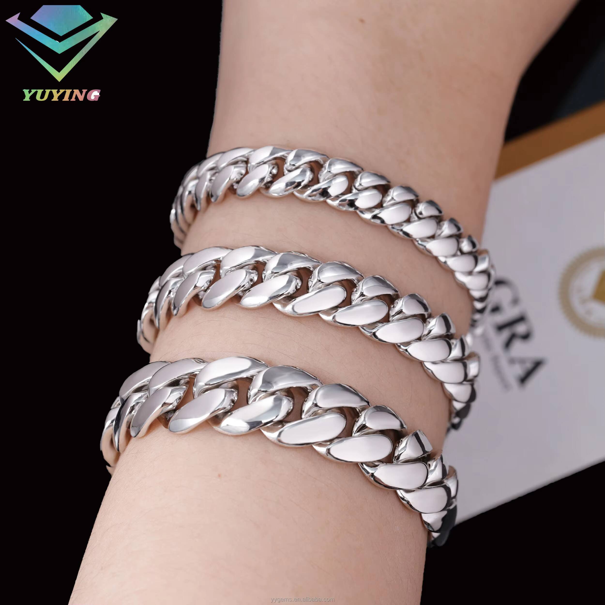 Hip Hop Men Jewelry 13mm 10mm 8mm 925 Solid Silver Gold Plated Rope Chain Necklace Cuban Link Chain