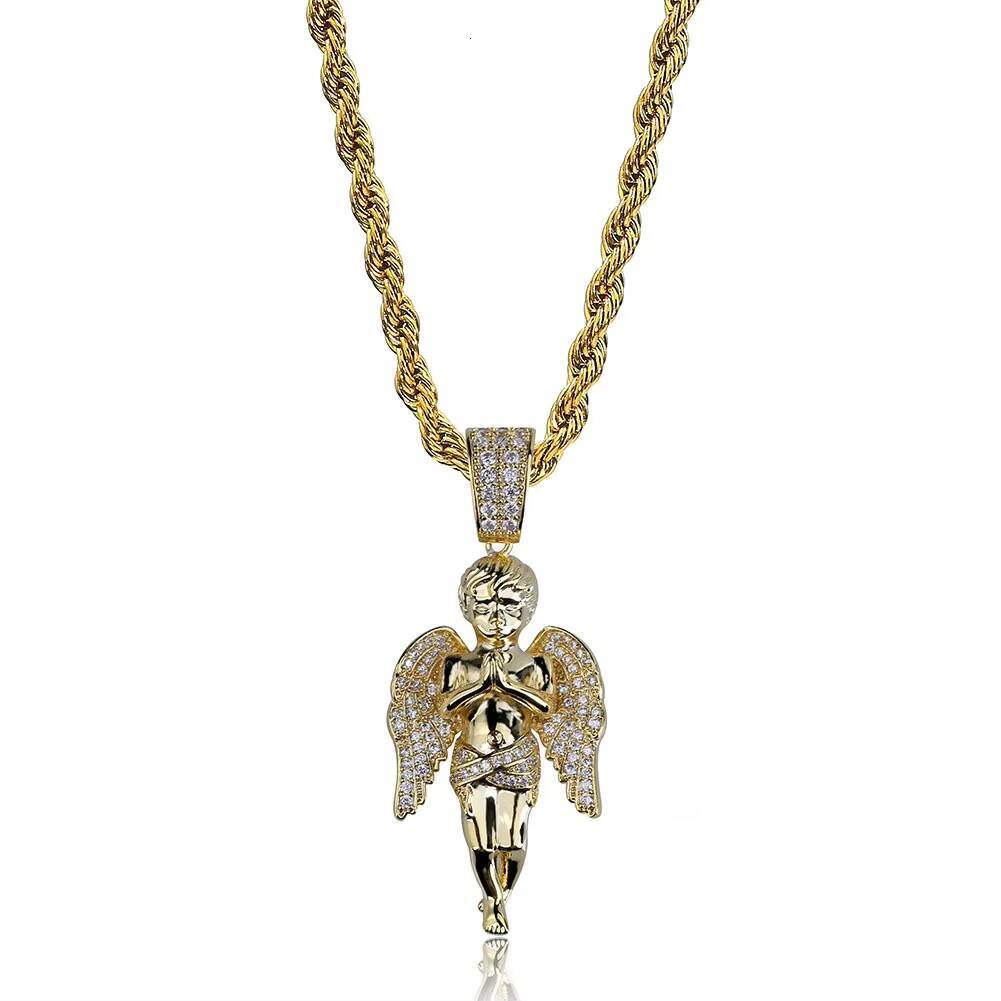 Hot Selling Angel Pendant Gold Plated Micro Inset Zircon Hip Hop Punk Mens Necklace