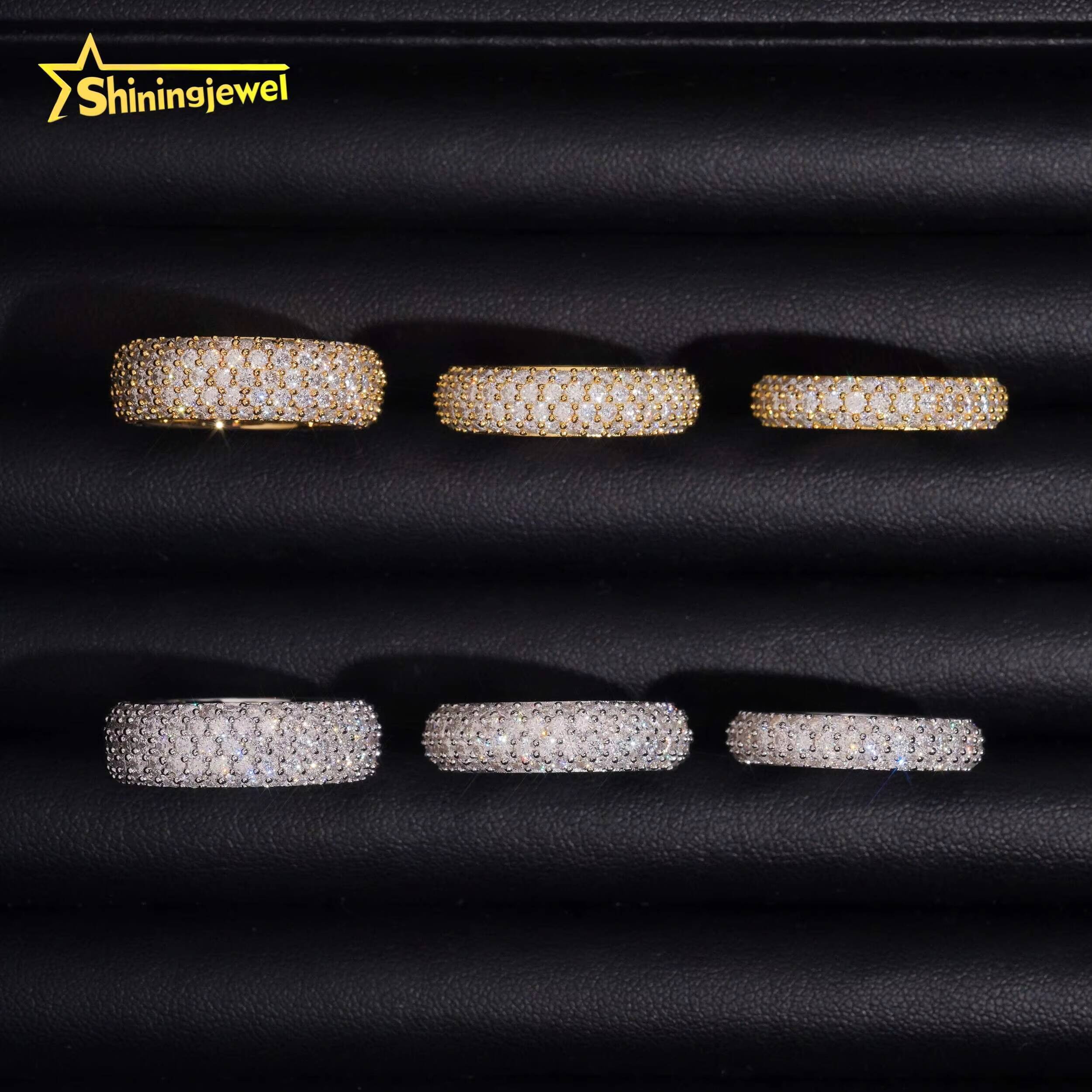 Fully Iced Out 3 to 5 Rows Moissanite Rings Men Women Hip Hop Jewelry Custom Moissanite Ring Engagement Wedding Daily Wear