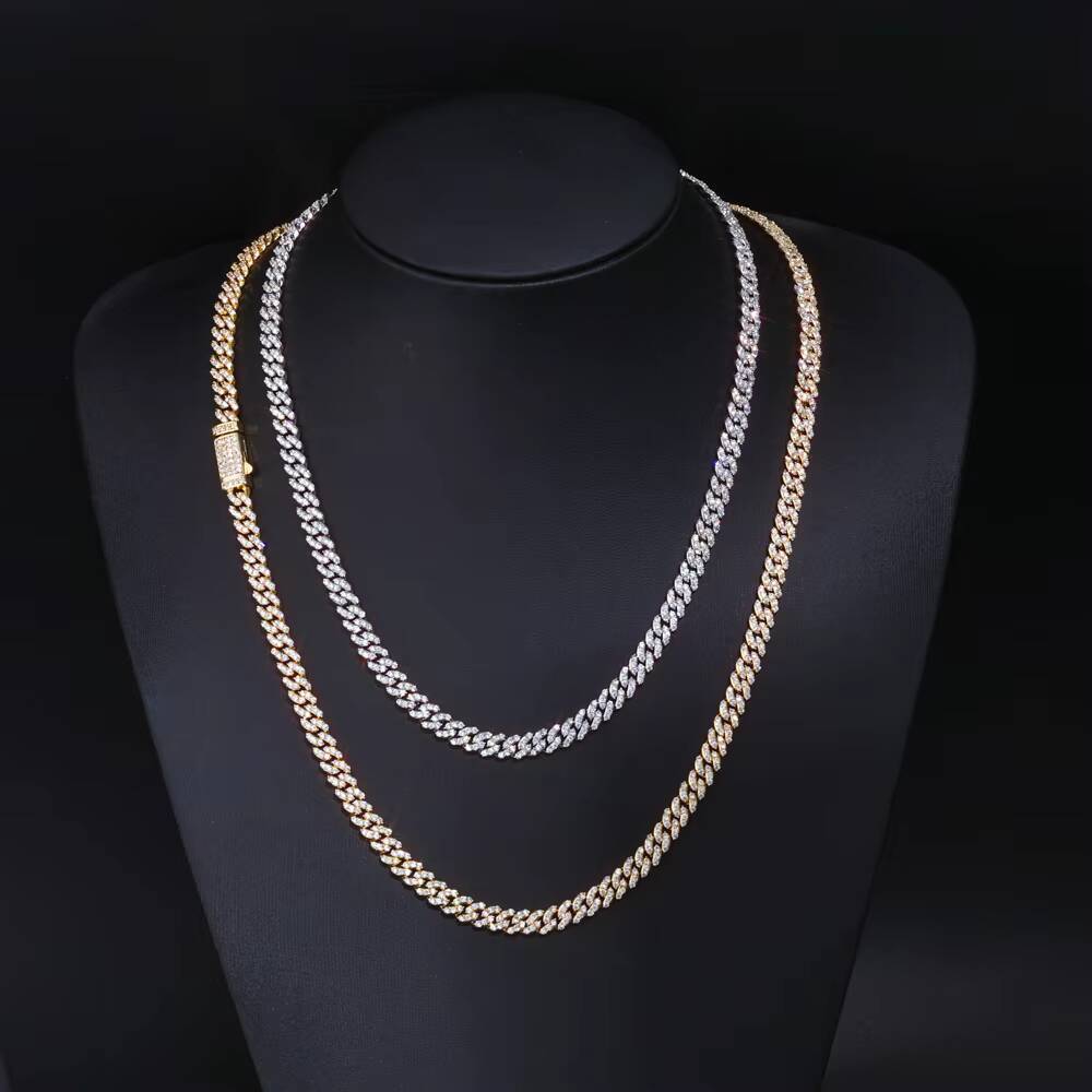 Women 6mm Shiny Cuban Chain 18K Gold Plated Full Pave moissanite Iced Out Link Necklace Hip Hop Fine Jewelry