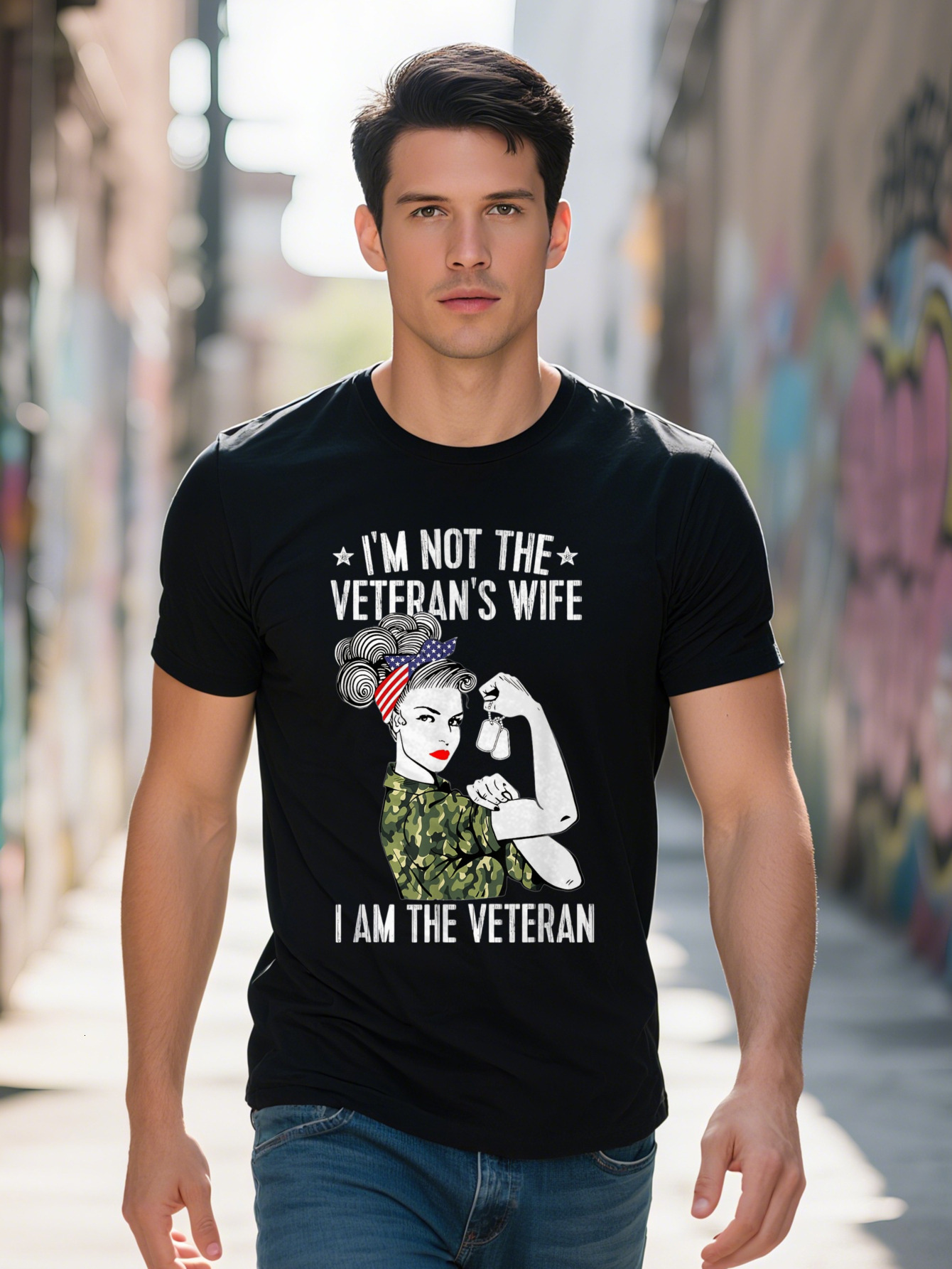 Tribute Men Patriotic T Shirt Not s Wife I m the Veteran Graphic Cotton Short Sleeve Round
