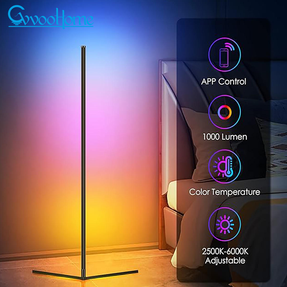 WiFi/Bluetooth Enabled Intelligent LED Standing Light Versatile Multi-Colored Accent for Living Areas & Game Zones-HCP025