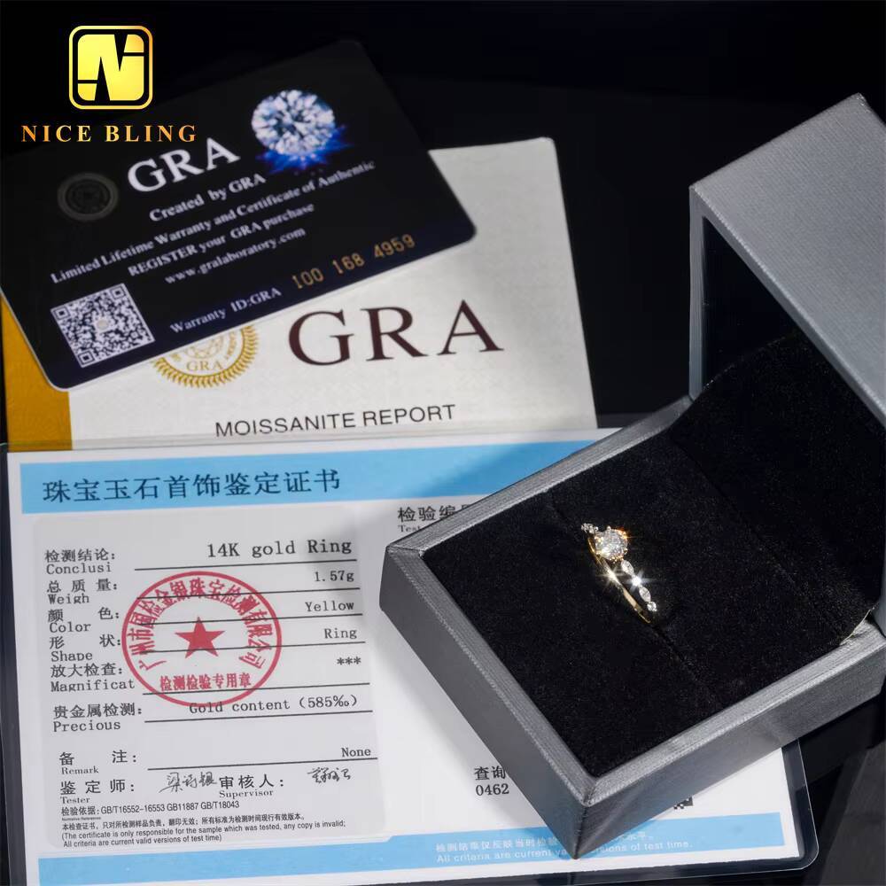 Fashion Round Cut 6Prongs Diamond Wedding Rings Women 14K Yellow Gold Moissnaite Engagement Ring for Women