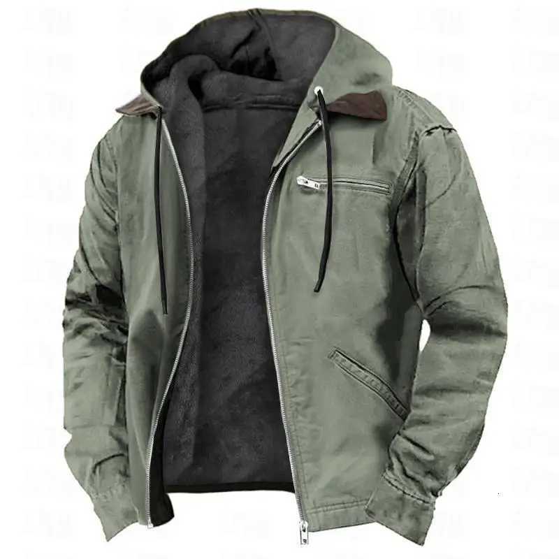 Men Autumn Winter Solid Color Hooded Cotton Clothes Casual Velvet Zipper Pocket Hoodie Jacket Coat Sweatshirt Z250802