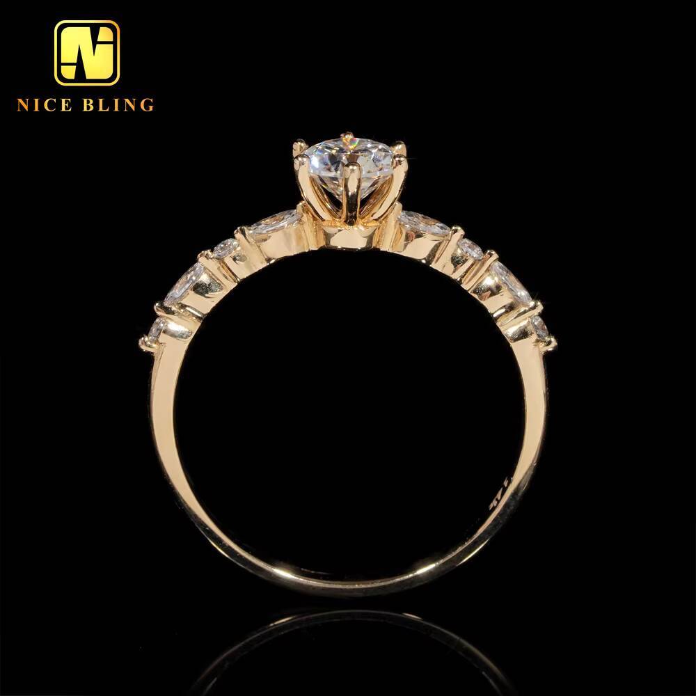 Fashion Round Cut 6Prongs Diamond Wedding Rings Women 14K Yellow Gold Moissnaite Engagement Ring for Women