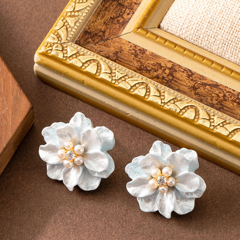 Super Fairy Elegant Fashion Style Dia-Encrusted Pearl Floral for Women High-End Temperament Fresh Sier Needle Earrings