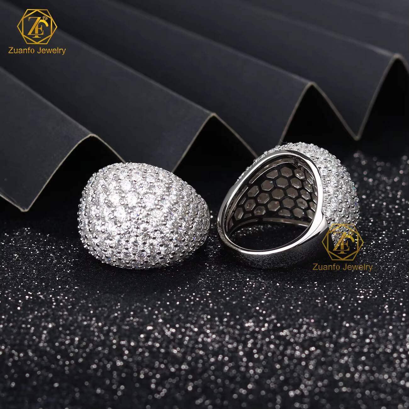 GRA Certificate 925 Sterling Silver Gold Plated Hip Hop Jewelry Sparkle Iced Out Moissanite Men Ring