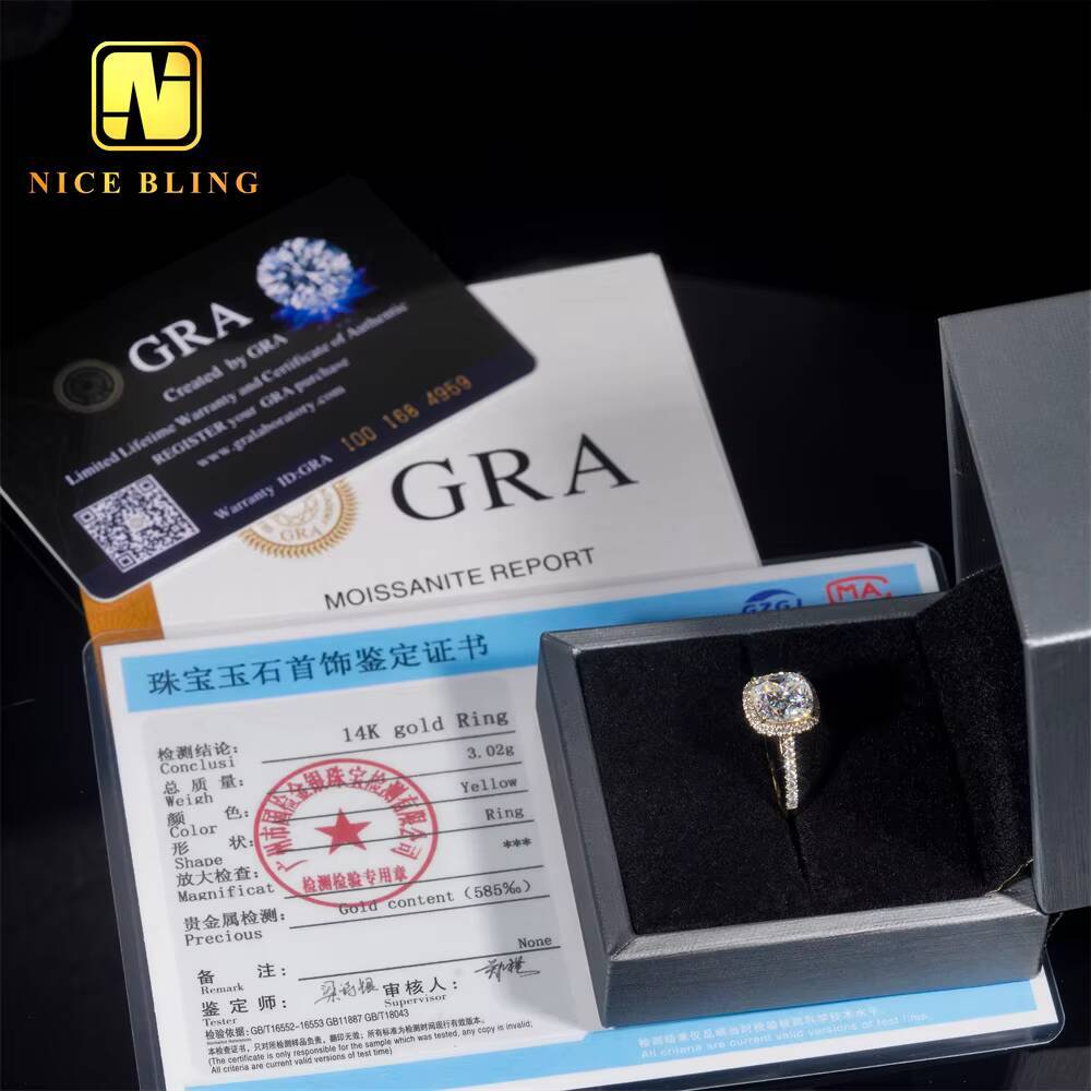 High Quality Diamond VVS Moissanite Wedding Ring 14K Gold Cushion Cut Ring Moissanite Engagement Ring for Women