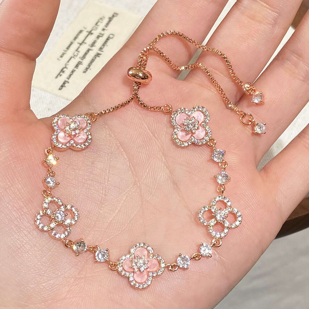 Luxury jewelry designer jewelry pink shell four leaf flower earrings necklace ring necklace four piece set high-end niche women's clover bracelet