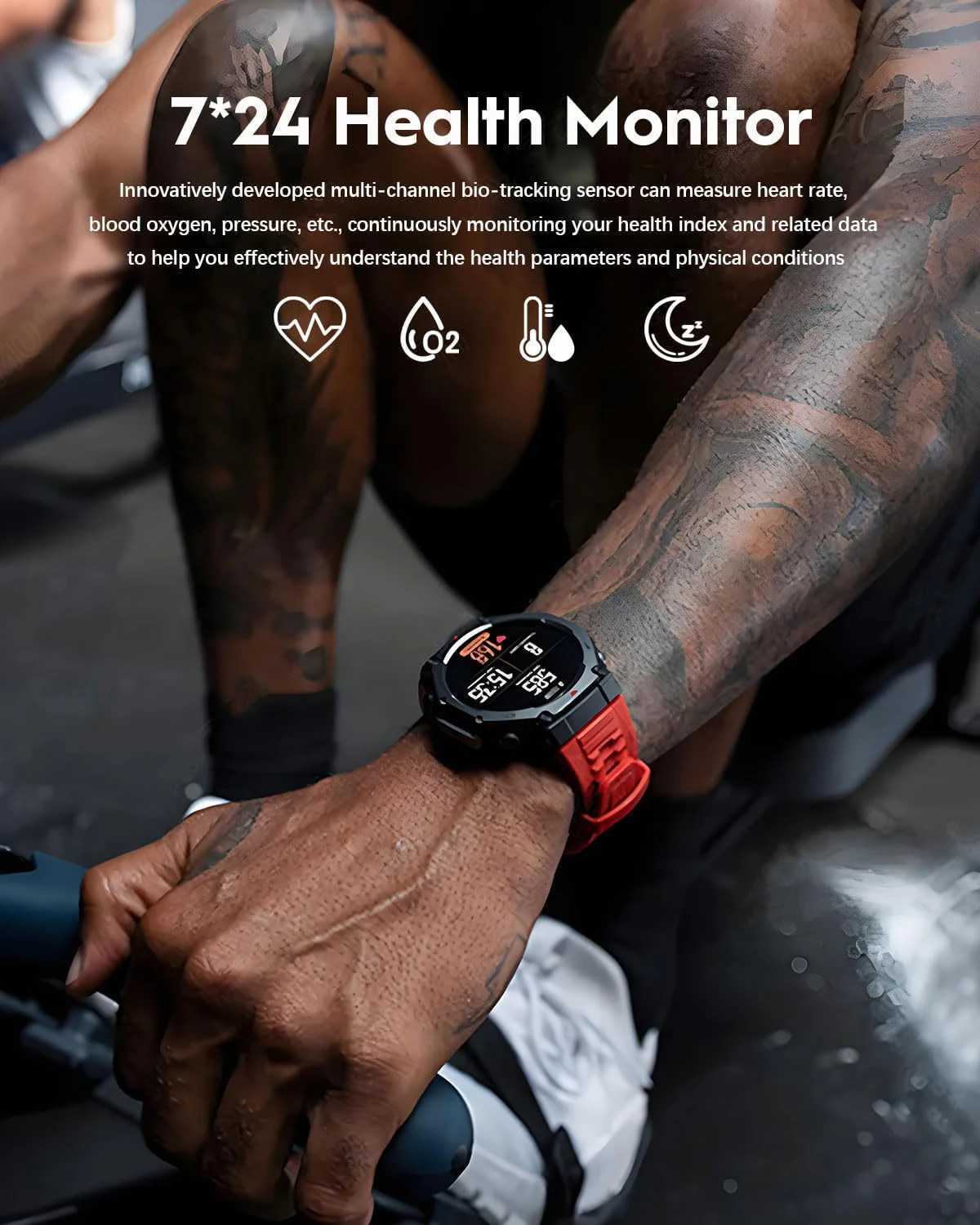 T-Rex 3 tra Built-in Dual-band GPS Smartwatch 5ATM Waterproof 48mm AMOLED Cpass 170+ Sport Durable Military Smart Watch 2025 Y250802