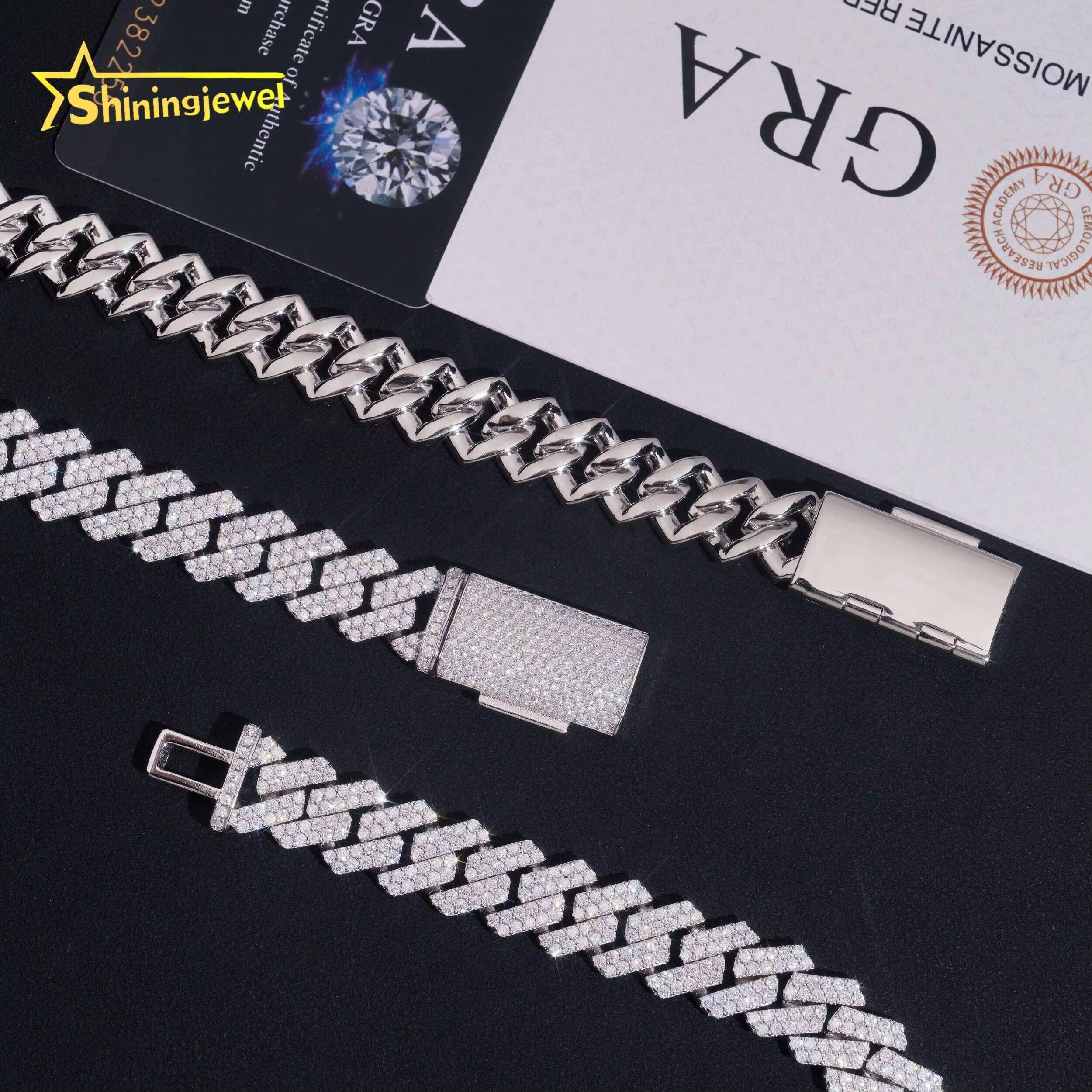 Hot Sale Fine Jewelry Iced Out Hip Hop 13mm 925 Sterling Silver Mens Cuban Link Chain Necklace
