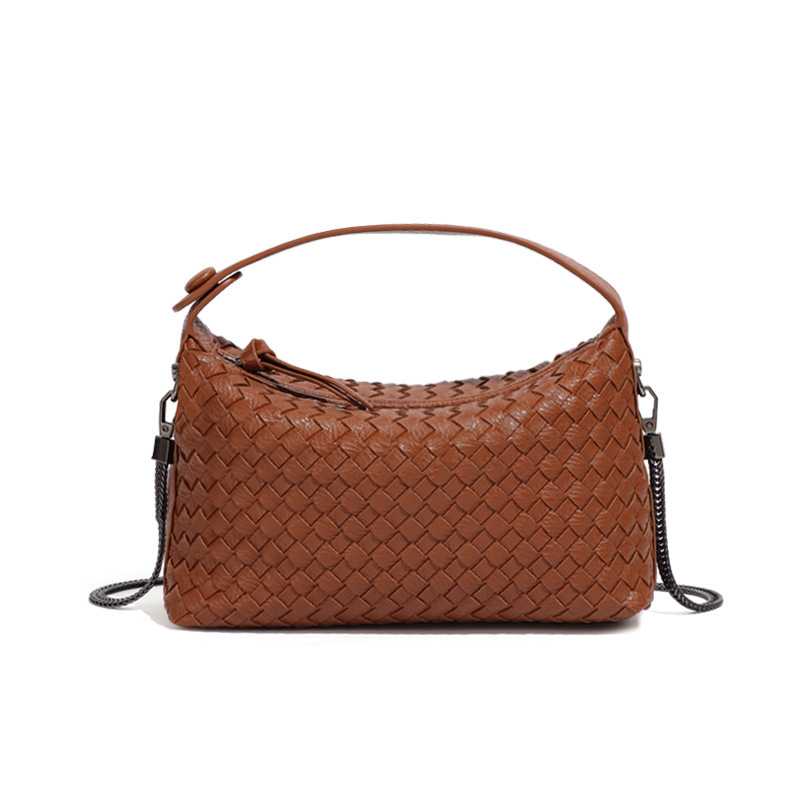 new Style Genuine Leather Woven Dumpling Bag Sheepskin Chain Crossbody Bag for Women Pillow Bag with Handheld Option