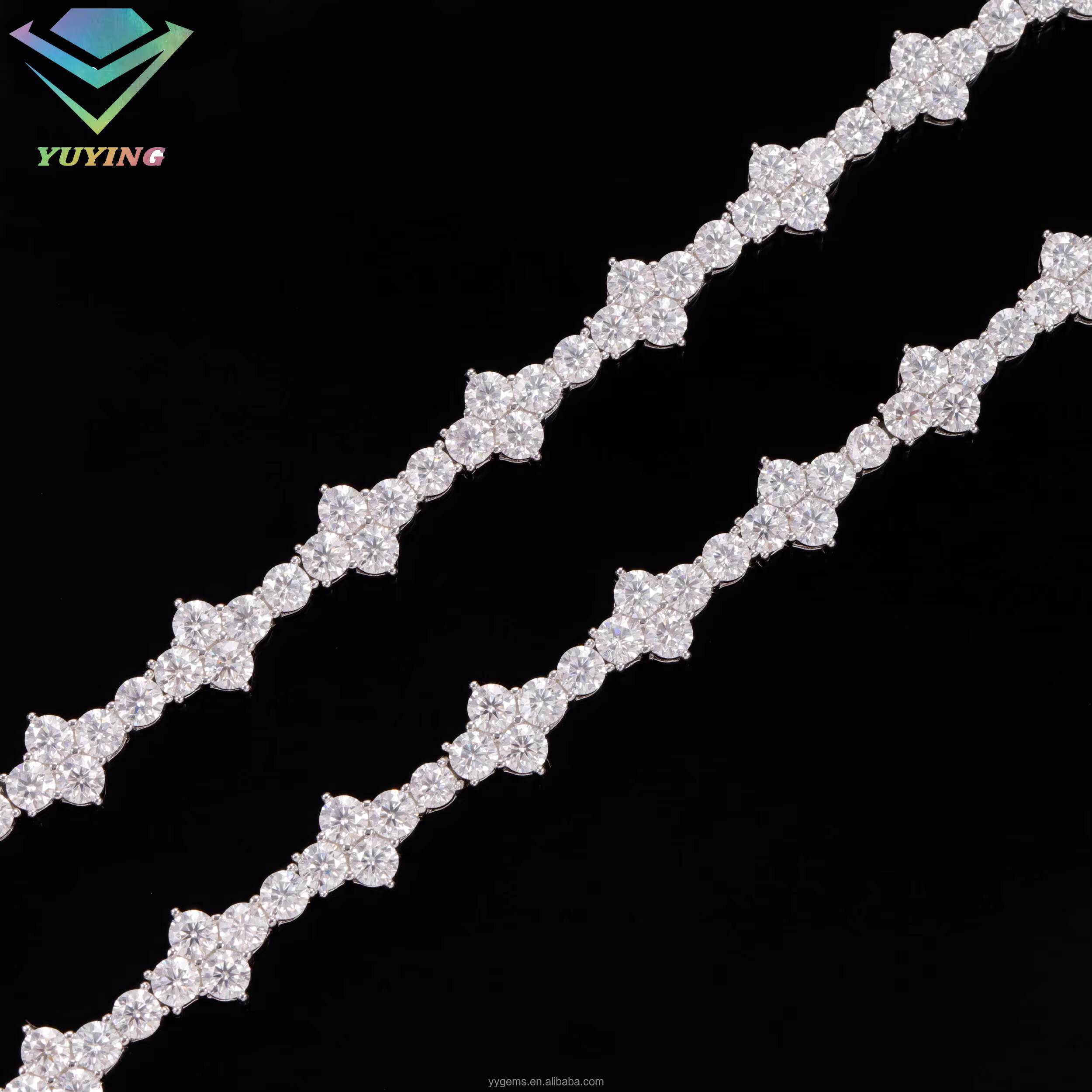 Yu Ying New Style Cross Tennis Bracelet Fine Jewelry 6mm Wide Hip Hop Bracelet S925 Silver Moissanite Tennis Bracelet